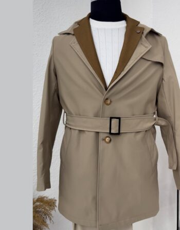 Regular Fit Beige Belted Coat/Trench Coat